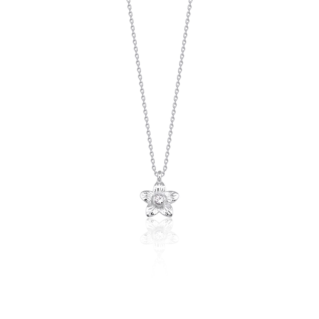 14K Solid Gold Textured Blossom Diamond Necklace