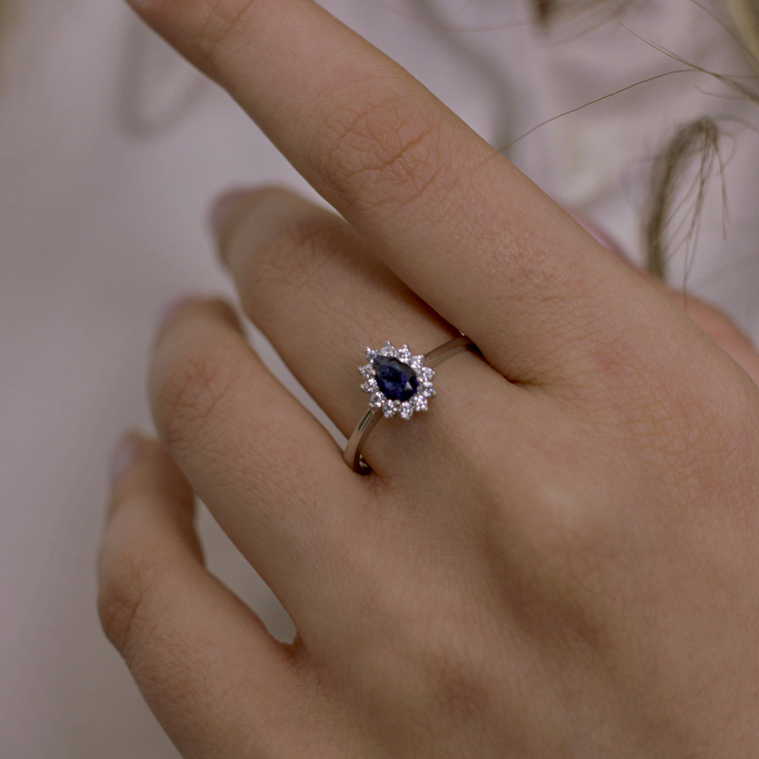 14K Solid Gold Drop Cut Entourage Blue Ring