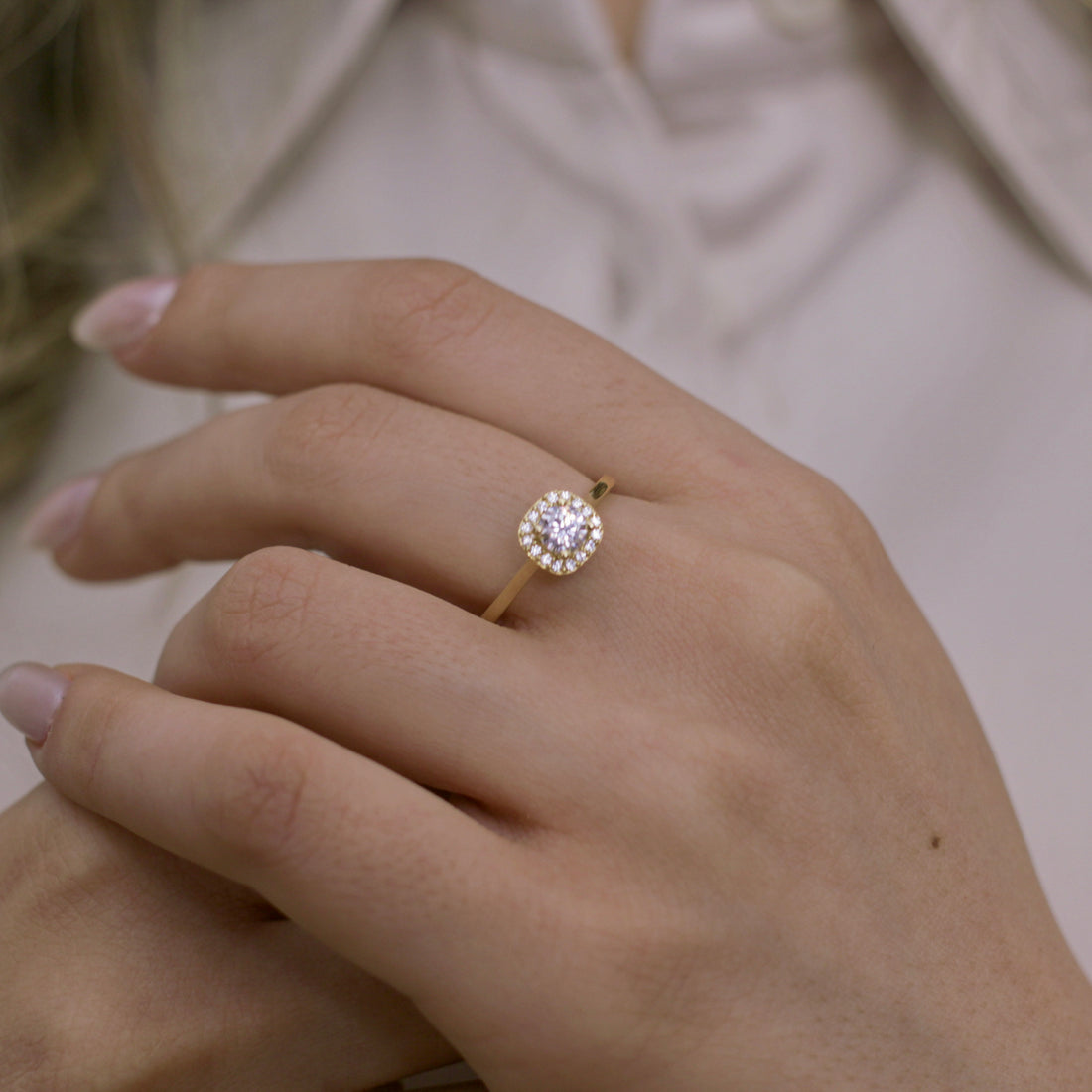 14K Solid Gold Minimalist Square Entourage Ring