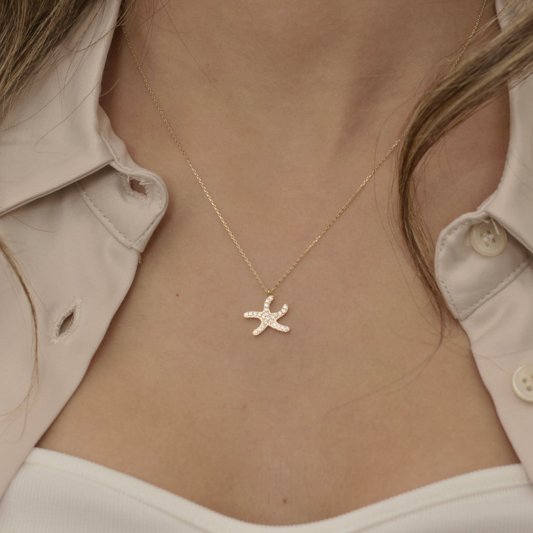 14K Solid Gold Starfish Necklace