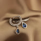 14K Solid Gold Hoop Cellular Blue Teardrop Earrings