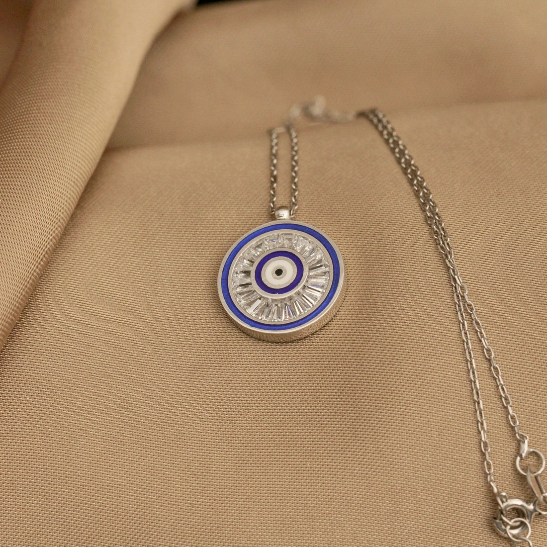 925 Sterling Silver Trapeze Evil Eye Necklace